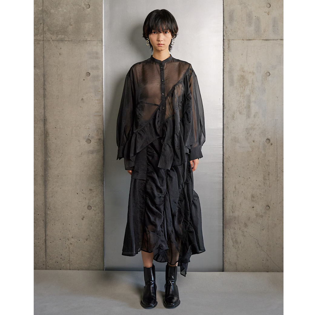 RUMCHE Sheer Gathered Blouse R25A10604