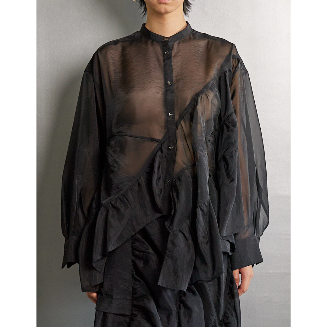 RUMCHE Sheer Gathered Blouse R25A10604