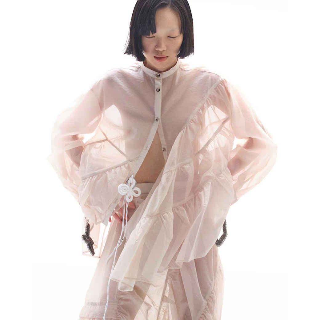 RUMCHE Sheer Gathered Blouse R25A10604