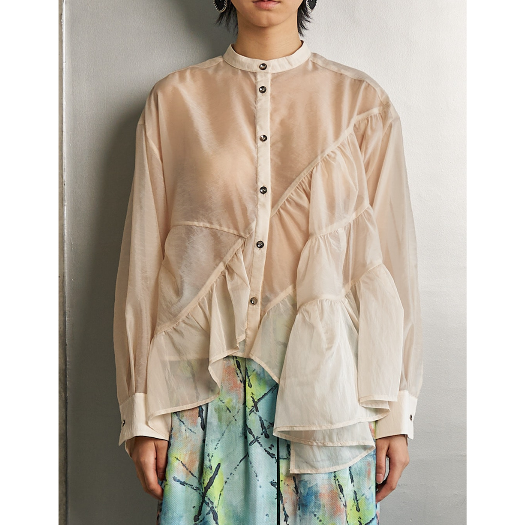 RUMCHE Sheer Gathered Blouse R25A10604