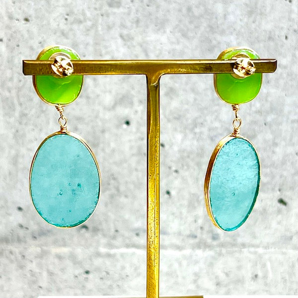 ciel 22SS ブルー&グリーンガラスピアス