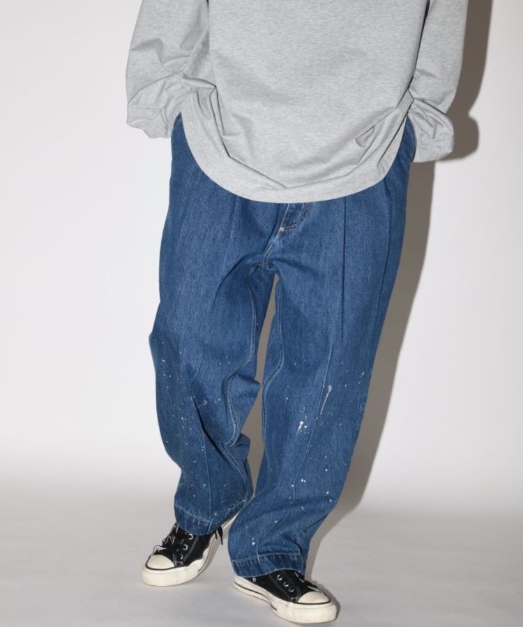 SUPERTHANKS ペイントデニムワイド ルーズ パンツ Pleated wide denim trousers