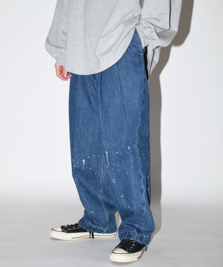 SUPERTHANKS ペイントデニムワイド ルーズ パンツ Pleated wide denim trousers