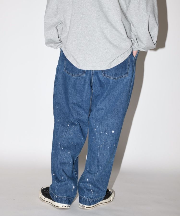 SUPERTHANKS ペイントデニムワイド ルーズ パンツ Pleated wide denim trousers