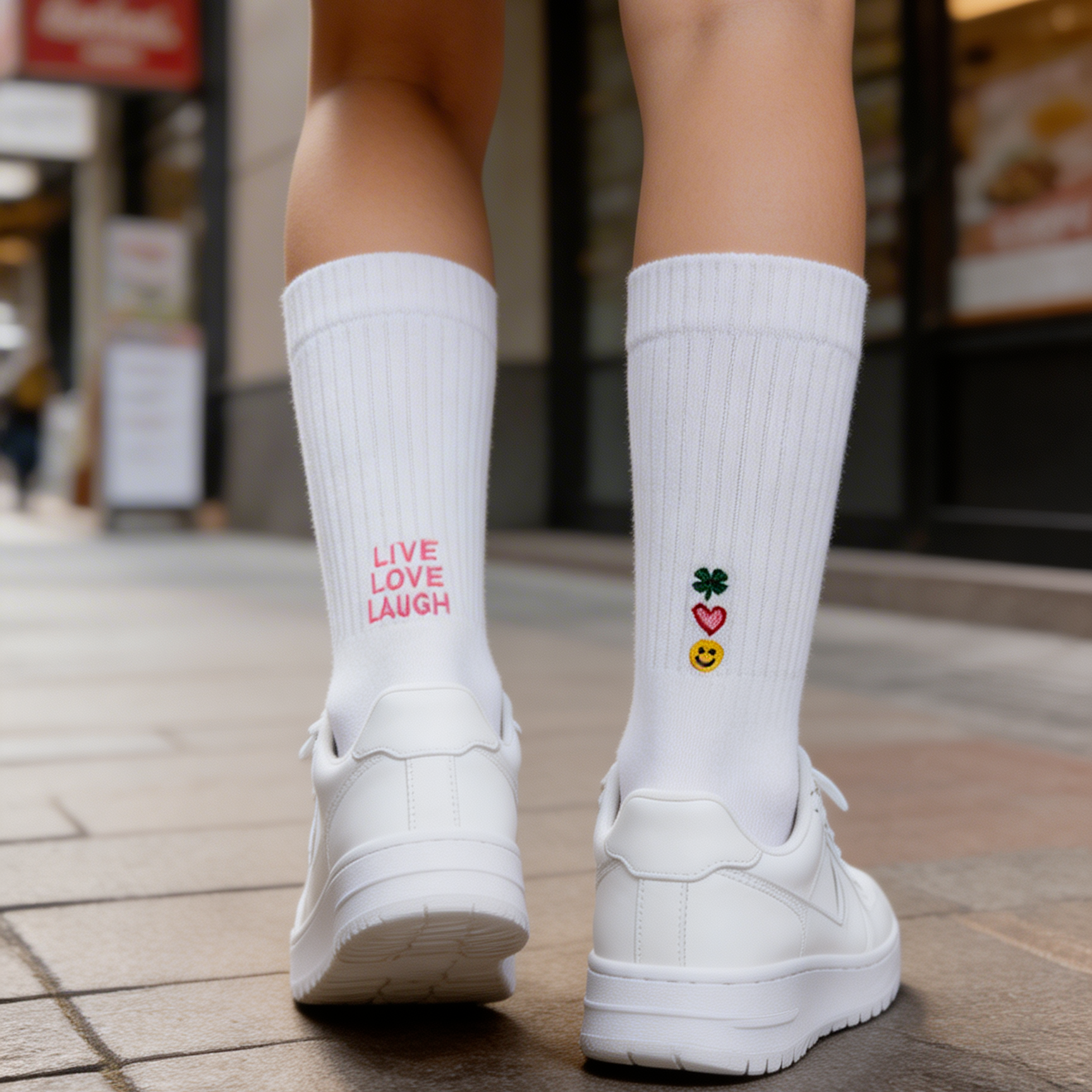 SPRAWLS メッセージ＆モチーフ刺繍 クルーソックス (White)