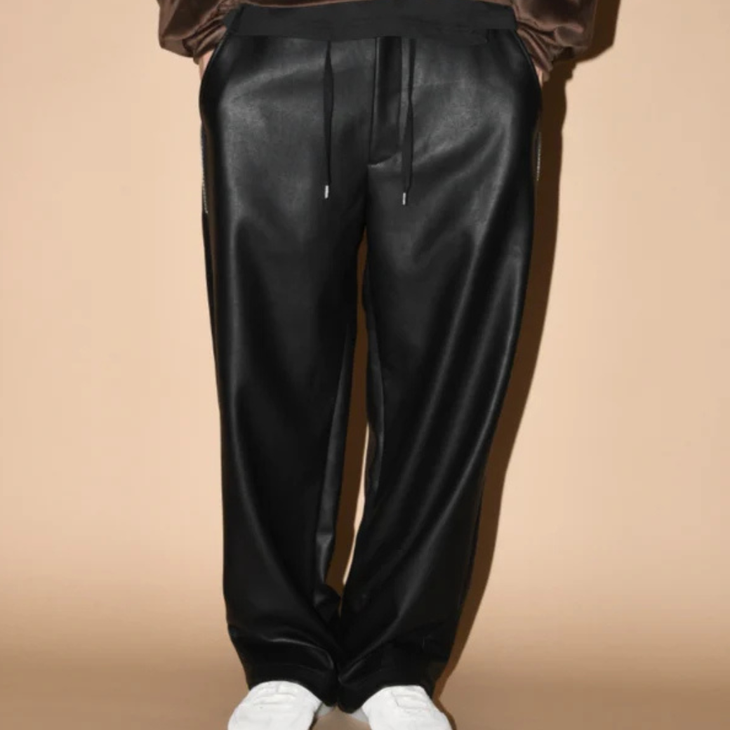 SUPERTHANKS Faux Leather Side-zip Wide Pants PT01A