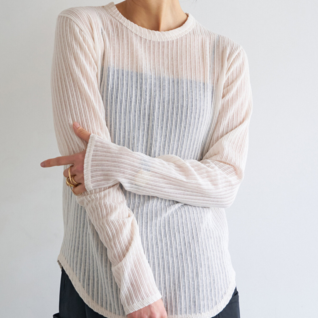 【予約販売】YENN STRIPE SHEER RIB TEE Y263-82086