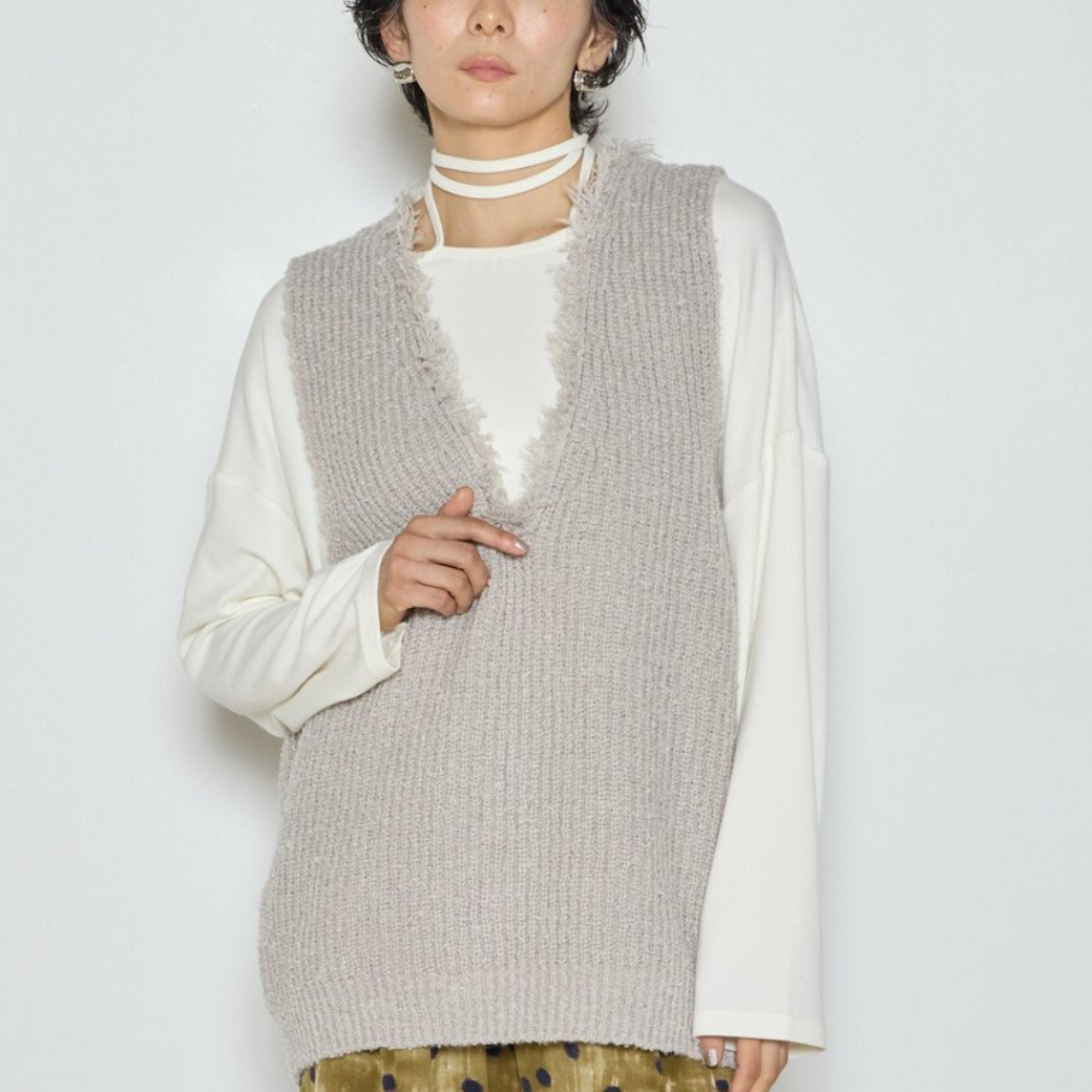 【予約販売】CHIGNON ブークレMIXフリンジベスト 9865-404DP