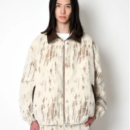 Damage jacquard stand-collar zip blouson