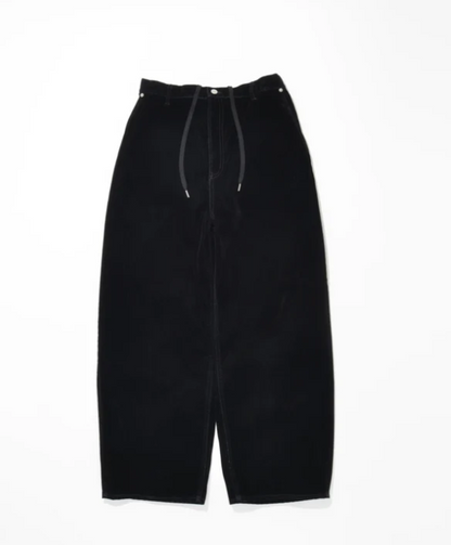 Black flocky denim barrel leg trousers