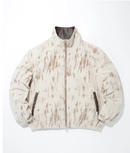 Damage jacquard stand-collar zip blouson