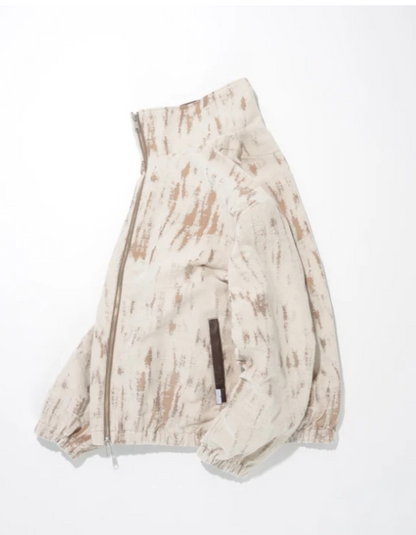 Damage jacquard stand-collar zip blouson