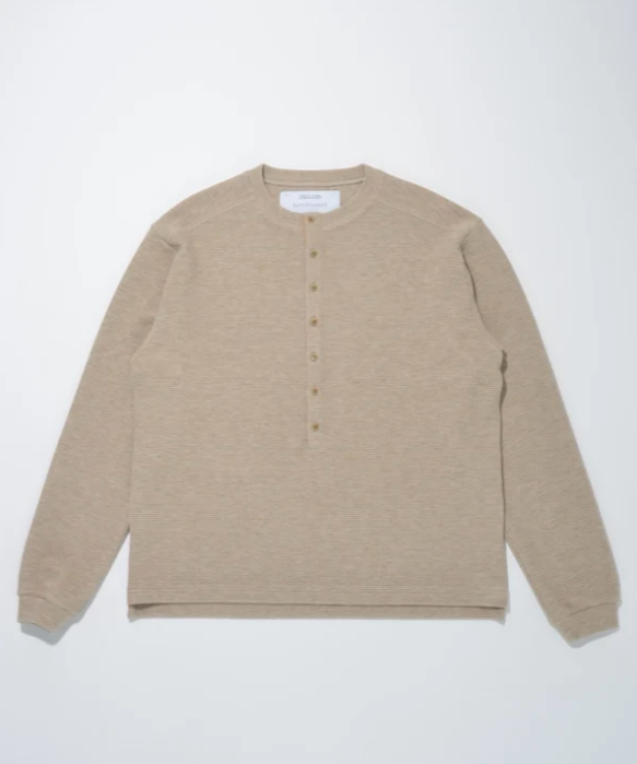Waffle henley neck L/S T-shirt CS01