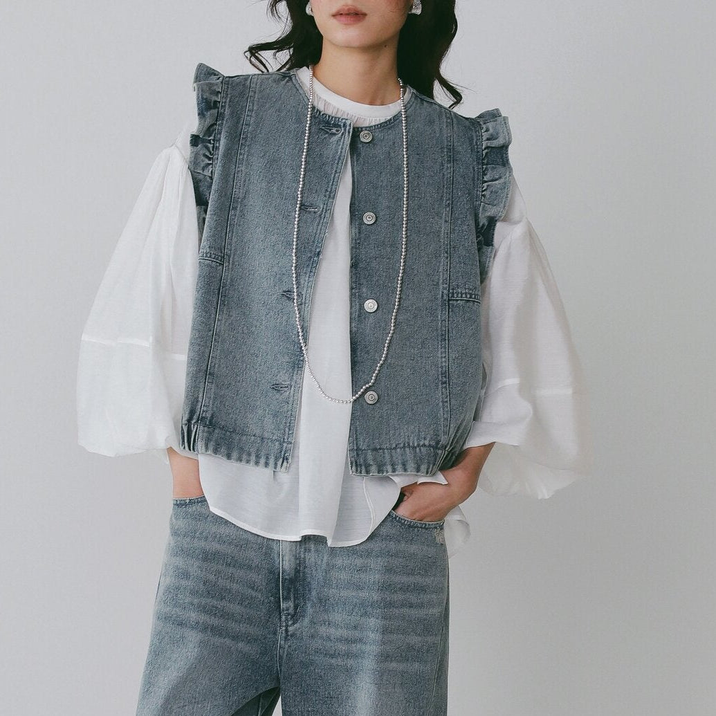 【予約販売】CHIGNON ヴィンテージデニムフリルベスト4566-676NH