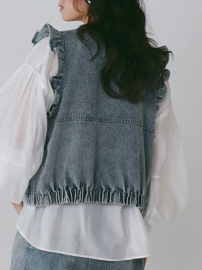 【予約販売】CHIGNON ヴィンテージデニムフリルベスト4566-676NH