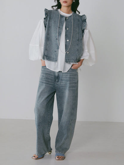 【予約販売】CHIGNON ヴィンテージデニムフリルベスト4566-676NH