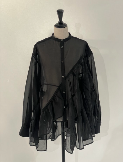 RUMCHE Sheer Gathered Blouse R25A10604