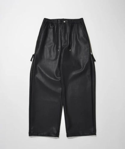 SUPERTHANKS Faux Leather Side-zip Wide Pants PT01A