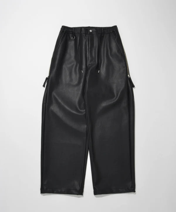 SUPERTHANKS Faux Leather Side-zip Wide Pants PT01A
