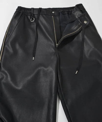 SUPERTHANKS Faux Leather Side-zip Wide Pants PT01A