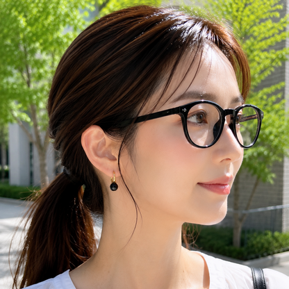 ドロップブラックストーンフープピアス