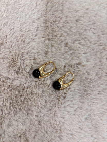ドロップブラックストーンフープピアス