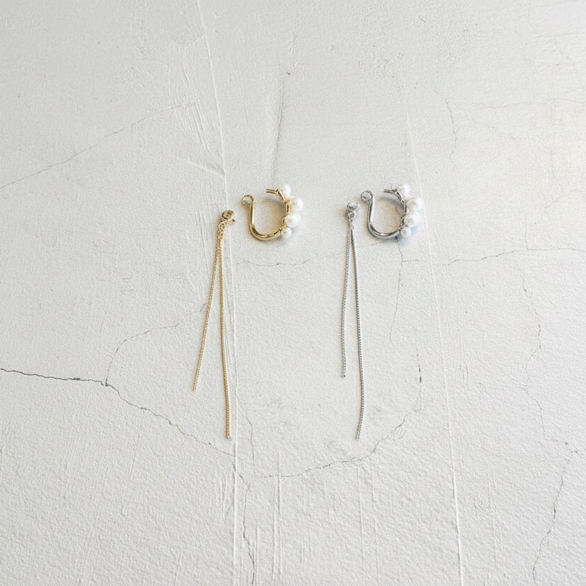 パール×チェーン 2wayイヤーカフ（チェーン取り外し可能）