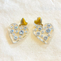 ハートプレートビジューピアス