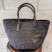 meong blue サイザルバッグ 12インチ ブラック ハート付き