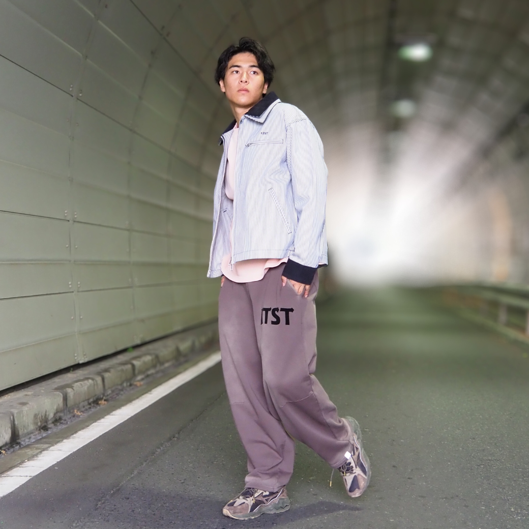 SUPERTHANKS Sun faded Flocky print Sweat Side-tuck Wide Pants CS04