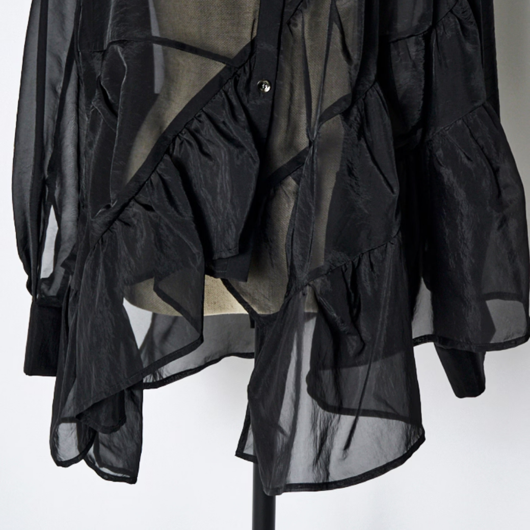 RUMCHE Sheer Gathered Blouse R25A10604