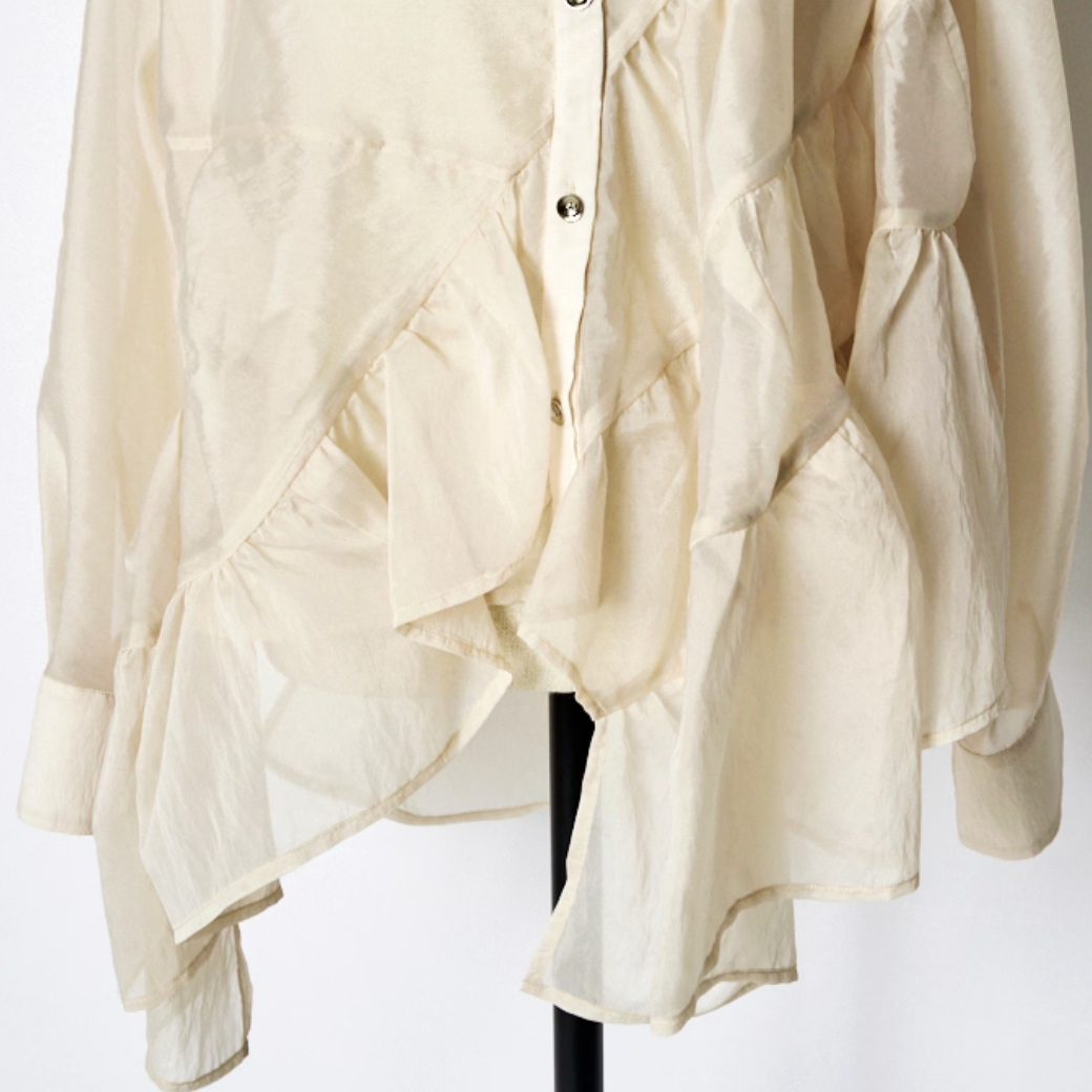 RUMCHE Sheer Gathered Blouse R25A10604