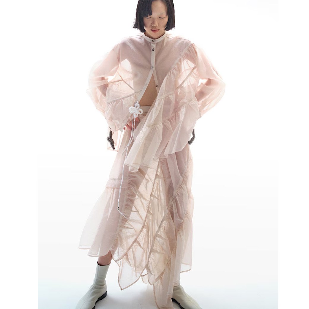 RUMCHE Sheer Gathered Blouse R25A10604