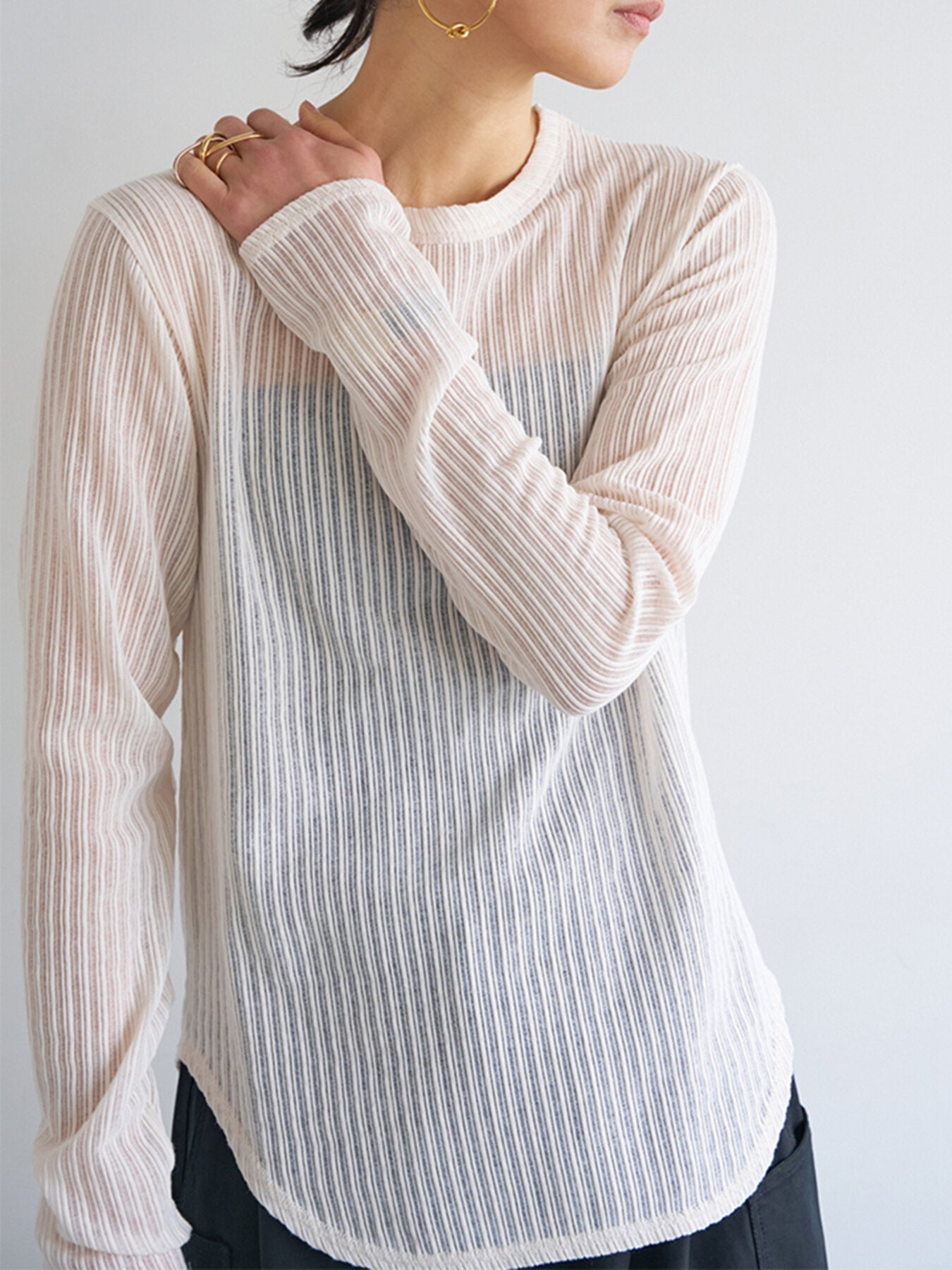 【予約販売】YENN STRIPE SHEER RIB TEE Y263-82086