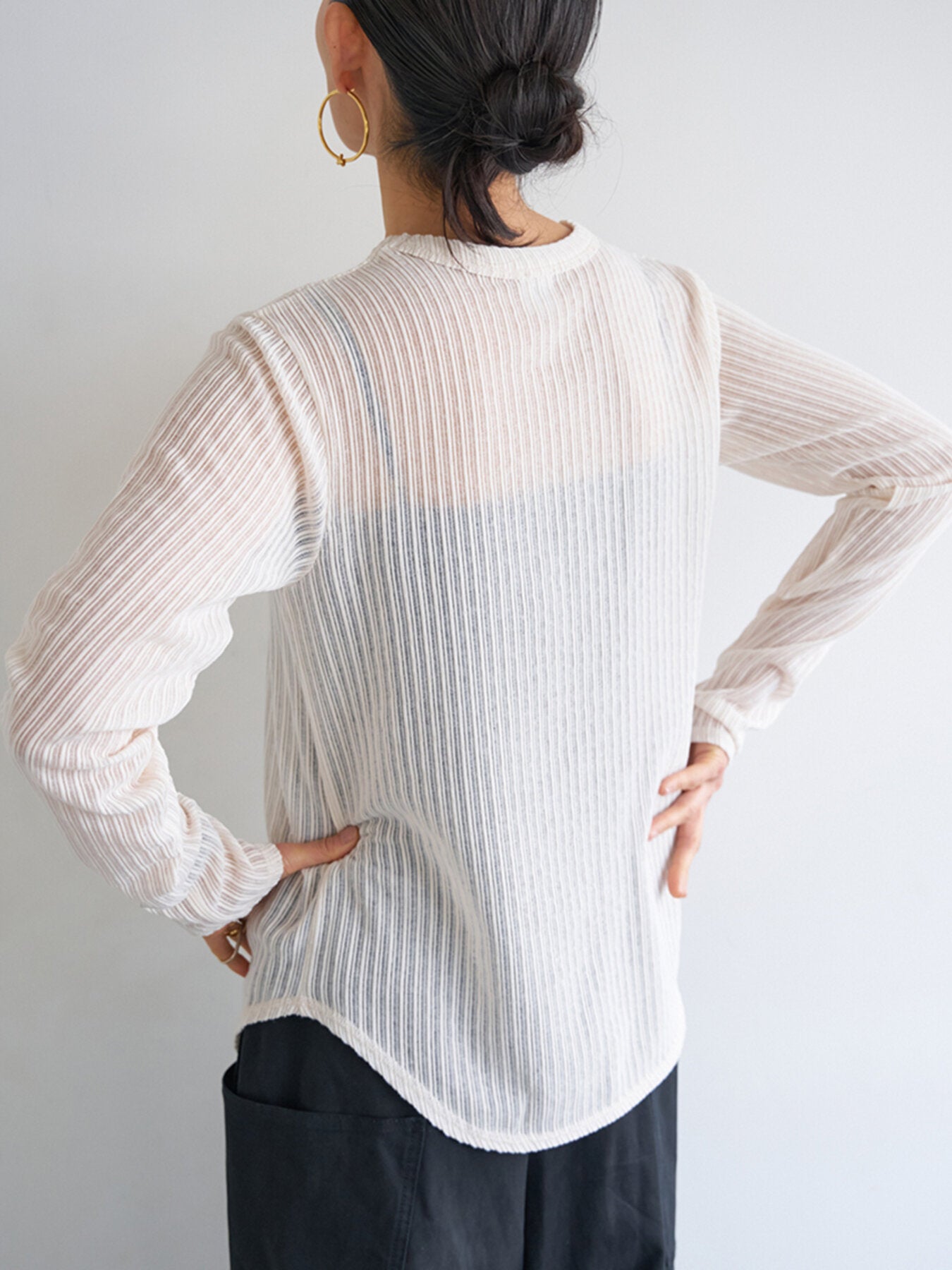 【予約販売】YENN STRIPE SHEER RIB TEE Y263-82086