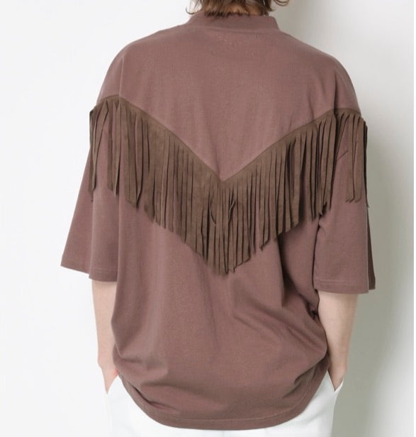 SUPERTHANKS SUEDE FRINGE MOCK NECK T-SHIRT［60%OFF］